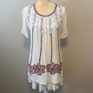 Sacred Threads White Floral‎ Embroidered Mini Dress Size M